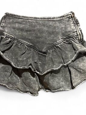 Ruffled Washed Black Denim Skort